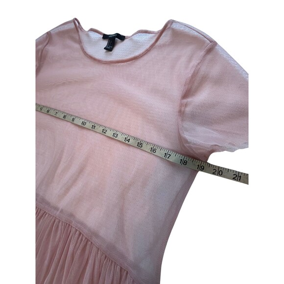 Forever 21 Sheer Mesh Dress Babydoll Layering Blush Pink Short Sleeve Pleated L - Picture 7 of 12